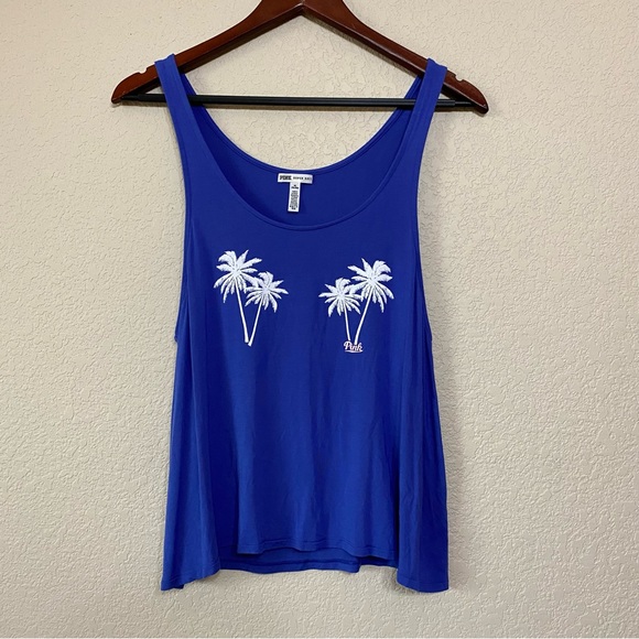 4/$24 PINK Victoria Secret Royal Blue Palm Tree Tank Size Medium - Picture 6 of 6